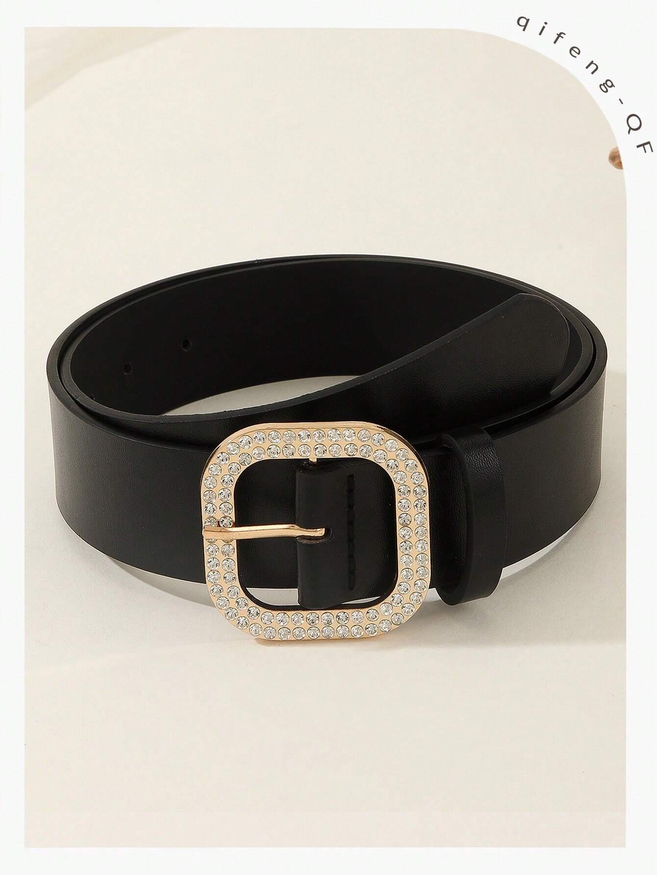 Boho 1pc Gold - Tone Elegant Buckle Leather Belt, Suitable For Dress & Jeans, Everyday Wear - Negative Apparel