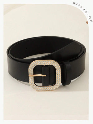 Boho 1pc Gold - Tone Elegant Buckle Leather Belt, Suitable For Dress & Jeans, Everyday Wear - Negative Apparel