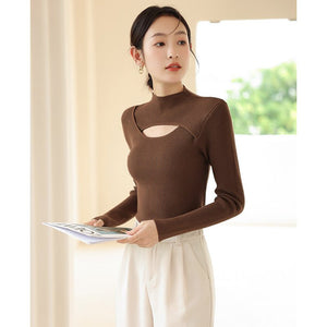 Bottom shirt women's 2022 autumn and winter new design sense medium collar inside with foreign style semi - turtleneck knitted sweater upper and outer dressing - Negative Apparel