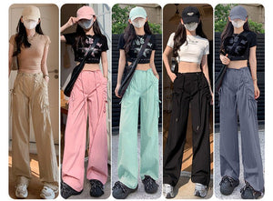 Bow overalls women's spring and autumn 2025 new high - waisted drawstring wide - leg pants quick - drying American sweatpants - Negative Apparel