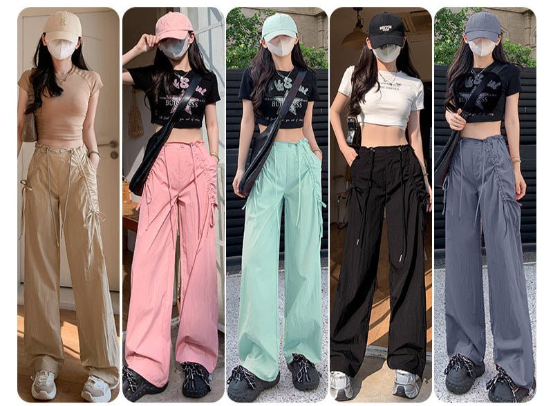 Bow overalls women's spring and autumn 2025 new high - waisted drawstring wide - leg pants quick - drying American sweatpants - Negative Apparel