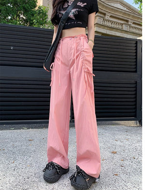 Bow overalls women's spring and autumn 2025 new high - waisted drawstring wide - leg pants quick - drying American sweatpants - Negative Apparel