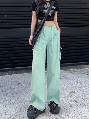 Bow overalls women's spring and autumn 2025 new high - waisted drawstring wide - leg pants quick - drying American sweatpants - Negative Apparel