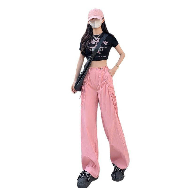 Bow overalls women's spring and autumn 2025 new high - waisted drawstring wide - leg pants quick - drying American sweatpants - Negative Apparel
