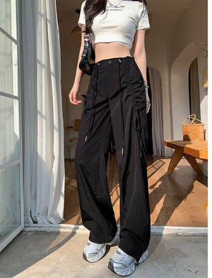 Bow overalls women's spring and autumn 2025 new high - waisted drawstring wide - leg pants quick - drying American sweatpants - Negative Apparel
