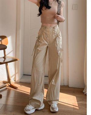 Bow overalls women's spring and autumn 2025 new high - waisted drawstring wide - leg pants quick - drying American sweatpants - Negative Apparel