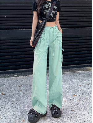 Bow overalls women's spring and autumn 2025 new high - waisted drawstring wide - leg pants quick - drying American sweatpants - Negative Apparel