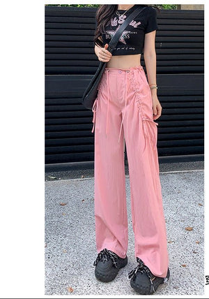 Bow overalls women's spring and autumn 2025 new high - waisted drawstring wide - leg pants quick - drying American sweatpants - Negative Apparel