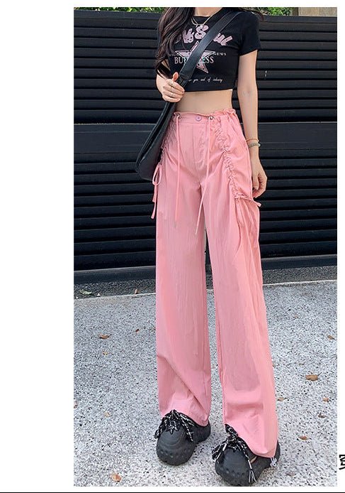 Bow overalls women's spring and autumn 2025 new high - waisted drawstring wide - leg pants quick - drying American sweatpants - Negative Apparel