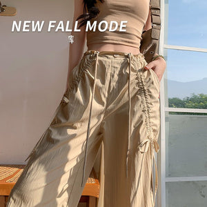 Bow overalls women's spring and autumn 2025 new high - waisted drawstring wide - leg pants quick - drying American sweatpants - Negative Apparel