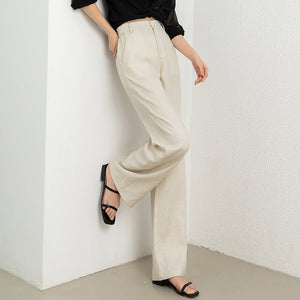 Breathable linen wide - leg pants women's summer casual small narrow straight - leg pants 2024 new drape Tencel pants - Negative Apparel