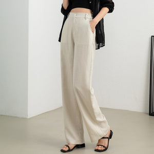 Breathable linen wide - leg pants women's summer casual small narrow straight - leg pants 2024 new drape Tencel pants - Negative Apparel