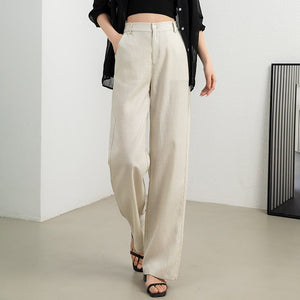 Breathable linen wide - leg pants women's summer casual small narrow straight - leg pants 2024 new drape Tencel pants - Negative Apparel