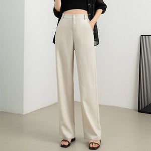 Breathable linen wide - leg pants women's summer casual small narrow straight - leg pants 2024 new drape Tencel pants - Negative Apparel