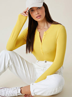 Button Half Placket Rib-knit Tee - Negative Apparel