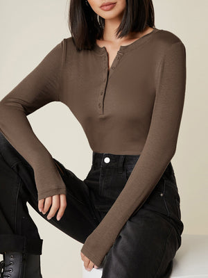 Button Half Placket Rib-knit Tee - Negative Apparel