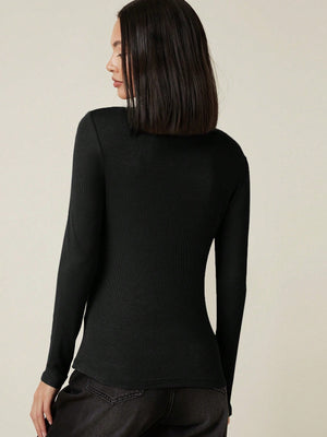 Button Half Placket Rib-knit Tee - Negative Apparel