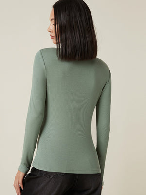 Button Half Placket Rib-knit Tee - Negative Apparel