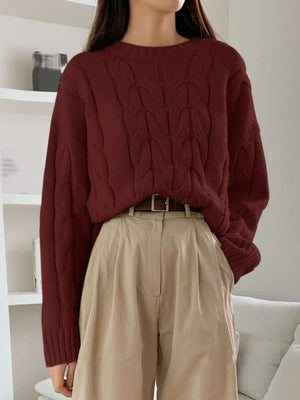 Cable Knit Dew Plush Sweater – Casual Korean Style Pullover for Women - Negative Apparel