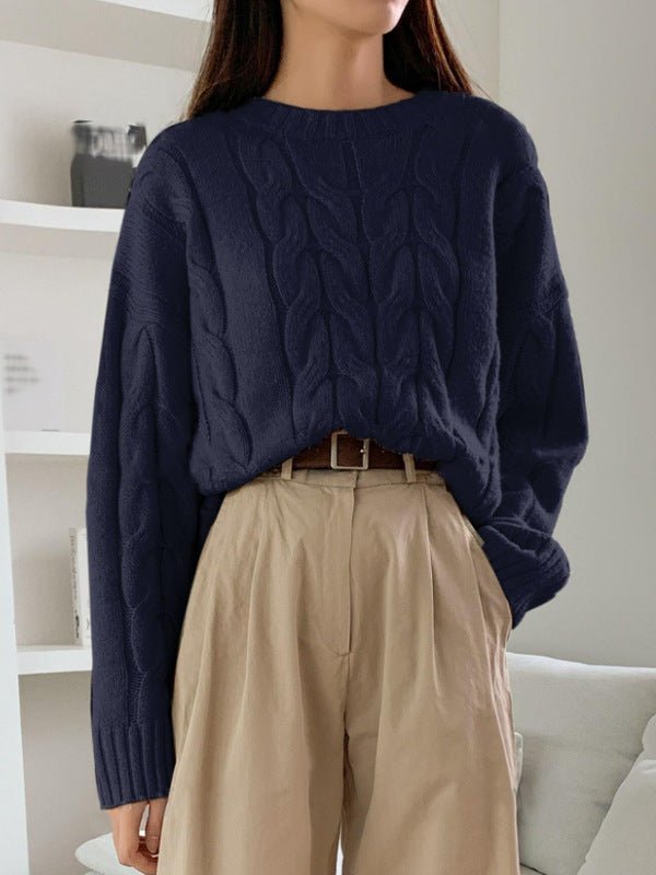 Cable Knit Dew Plush Sweater – Casual Korean Style Pullover for Women - Negative Apparel