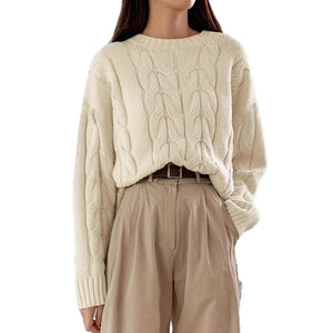 Cable Knit Dew Plush Sweater – Casual Korean Style Pullover for Women - Negative Apparel