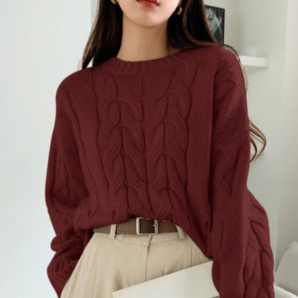 Cable Knit Dew Plush Sweater – Casual Korean Style Pullover for Women - Negative Apparel