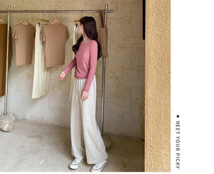 Candy color wood ear edge long sleeve T-shirt women's spring new style inner wear slim student solid color bottoming shirt ins top - Negative Apparel