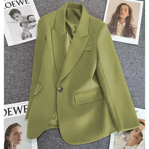 Casual Street Style Single Button Blazer For Women - Negative Apparel