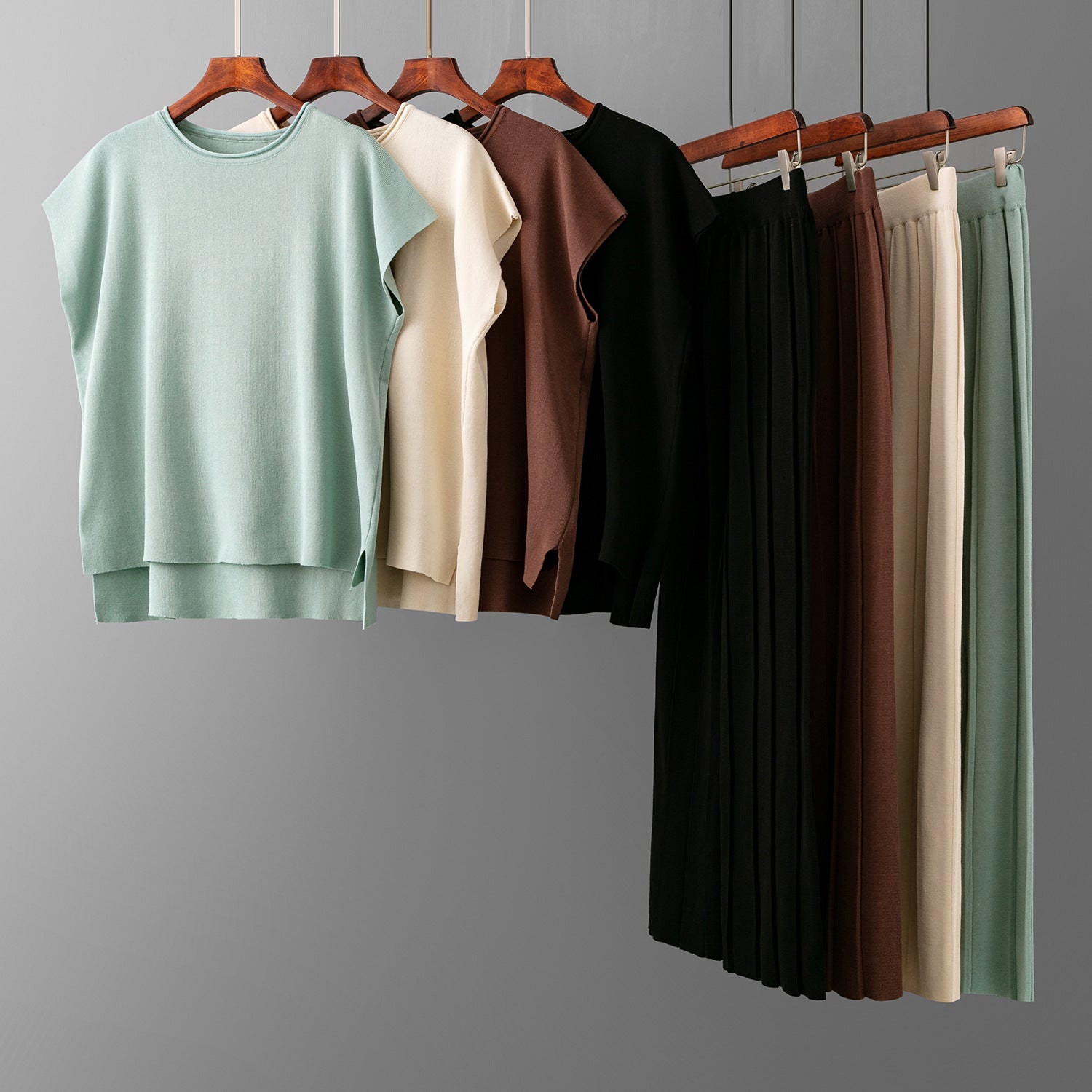 Casual suit women's summer new solid color sleeveless vest knitted sweater wide - leg pants large size ice silk suit - Negative Apparel