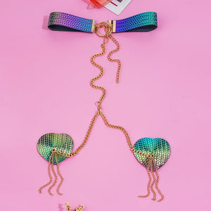 Chain Linked Nipple Cover With Choker - Negative Apparel