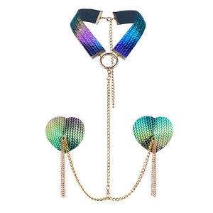 Chain Linked Nipple Cover With Choker - Negative Apparel