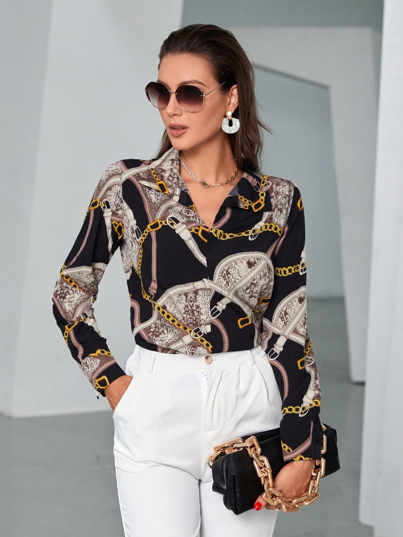 Chain & Snakeskin Print Blouse - Negative Apparel