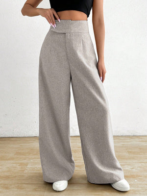 Chiquease Women's Asymmetrical Waist Solid Color Elegant Straight Leg Pants FD - Negative Apparel