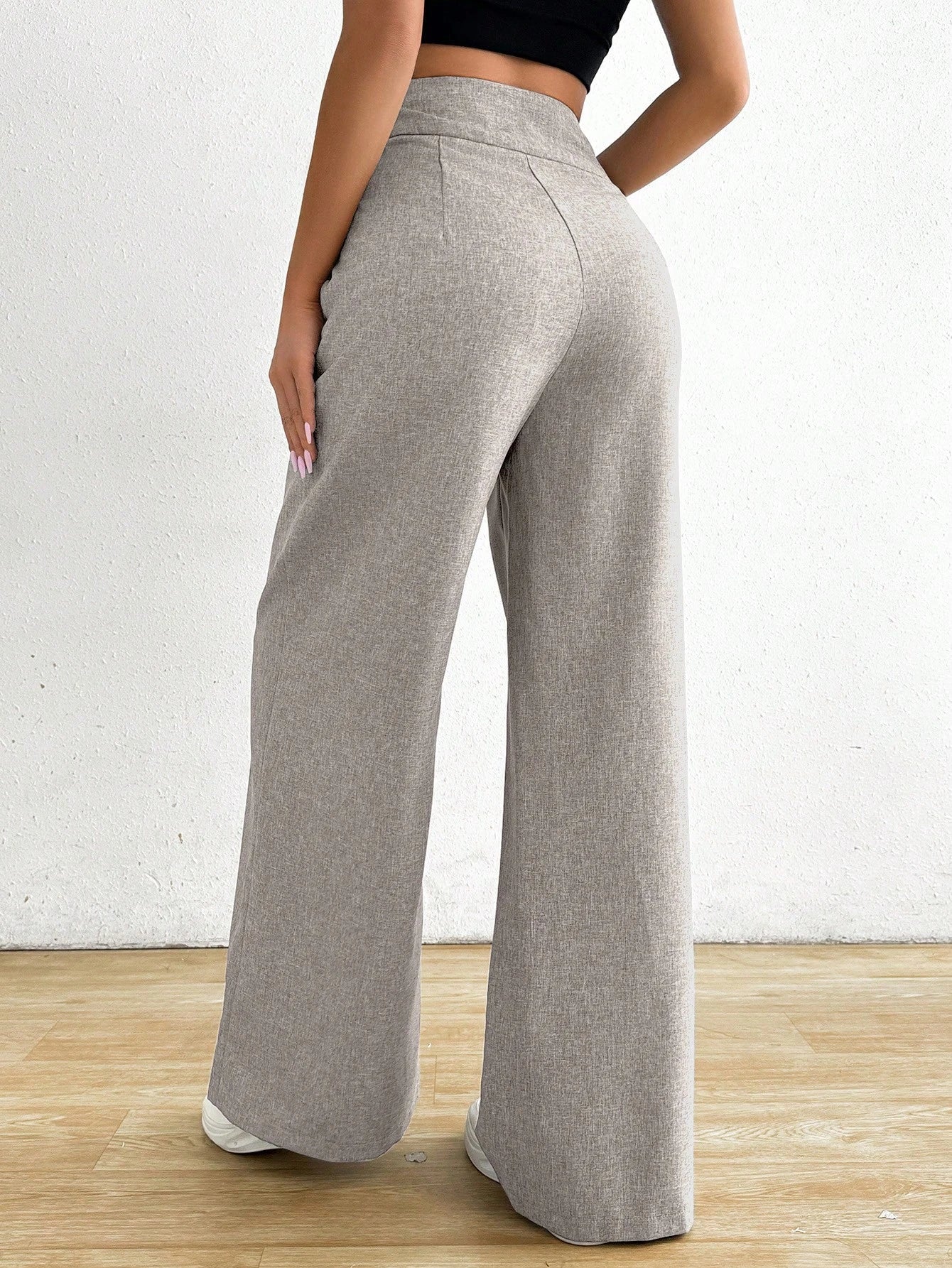 Chiquease Women's Asymmetrical Waist Solid Color Elegant Straight Leg Pants FD - Negative Apparel