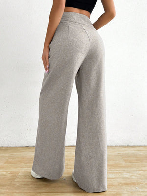 Chiquease Women's Asymmetrical Waist Solid Color Elegant Straight Leg Pants FD - Negative Apparel