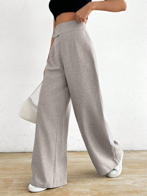 Chiquease Women's Asymmetrical Waist Solid Color Elegant Straight Leg Pants FD - Negative Apparel