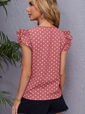 Clasi Polka Dot Ruffle Trim Blouse - Negative Apparel