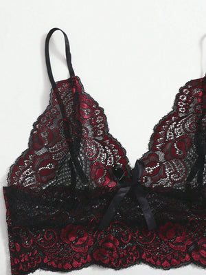 Classic Sexy Floral Lace Bralette With Satin Shorts - Negative Apparel