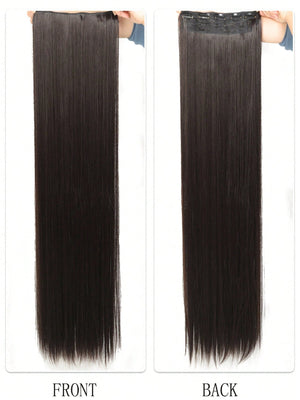 Clip In Hair Extensions 20-40 Inch Extra long Straight Brown Mixed Blonde Fake Hairpiece 5 Clips Synthetic Hair Extensions For Women Daily Use - Negative Apparel