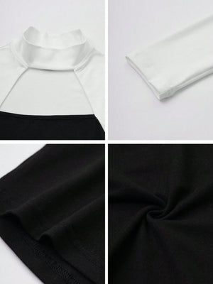 Color Blocking Design Lace - Up Halter Top & High Waisted Maxi Skirt Set,Elegant & Slimming - Negative Apparel