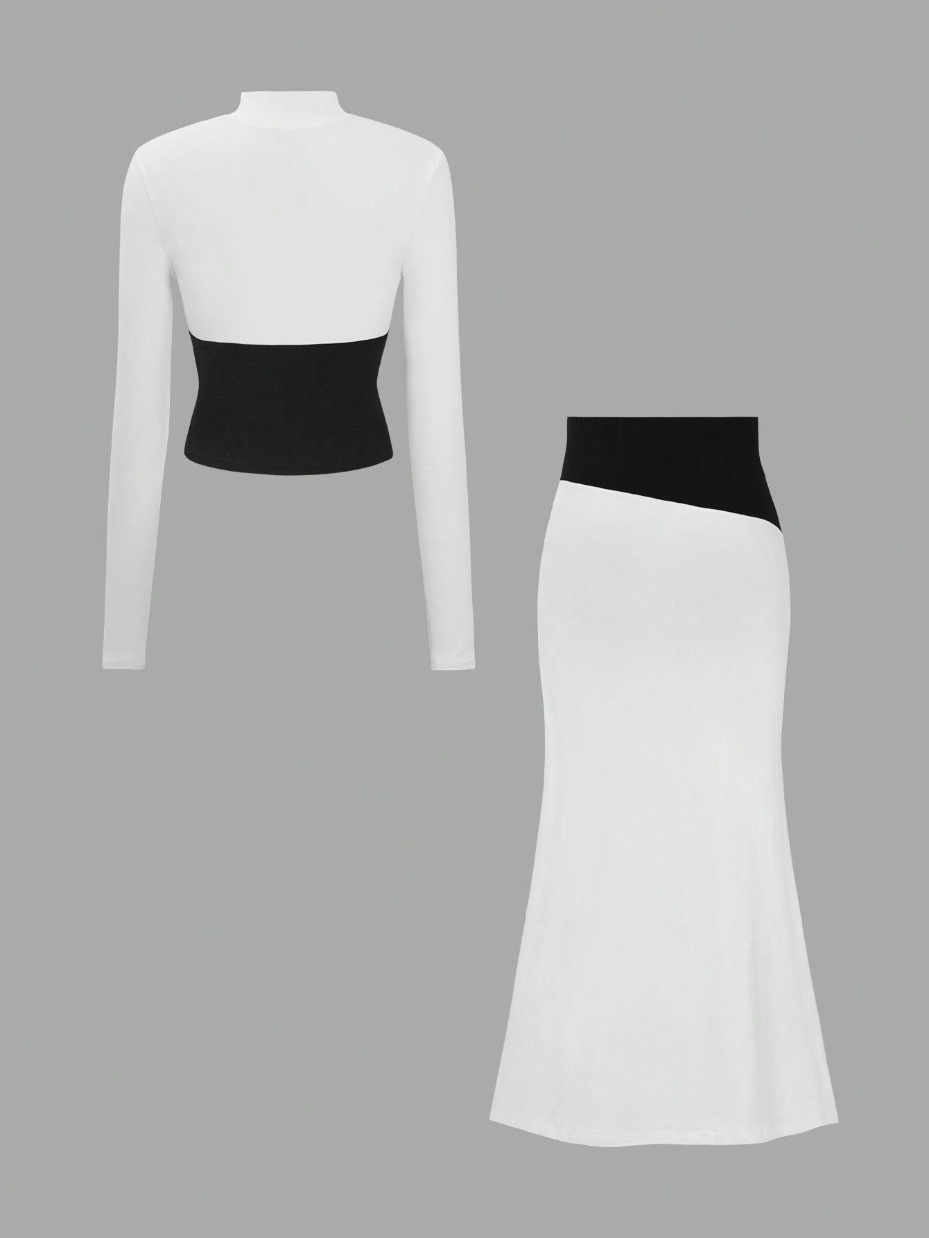 Color Blocking Design Lace - Up Halter Top & High Waisted Maxi Skirt Set,Elegant & Slimming - Negative Apparel
