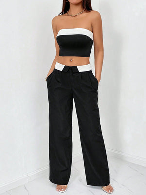 Colorblock Tube Top & Wide Leg Pants - Negative Apparel