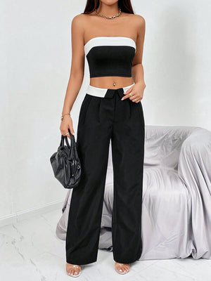 Colorblock Tube Top & Wide Leg Pants - Negative Apparel