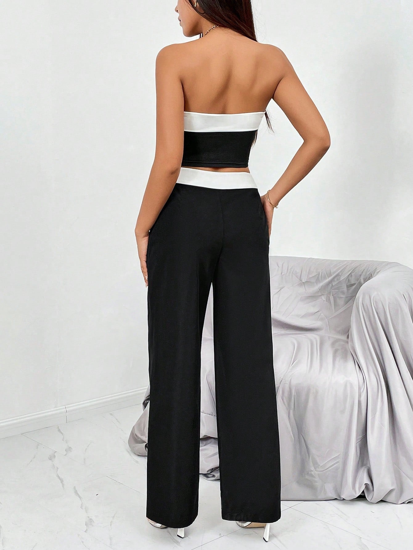 Colorblock Tube Top & Wide Leg Pants - Negative Apparel