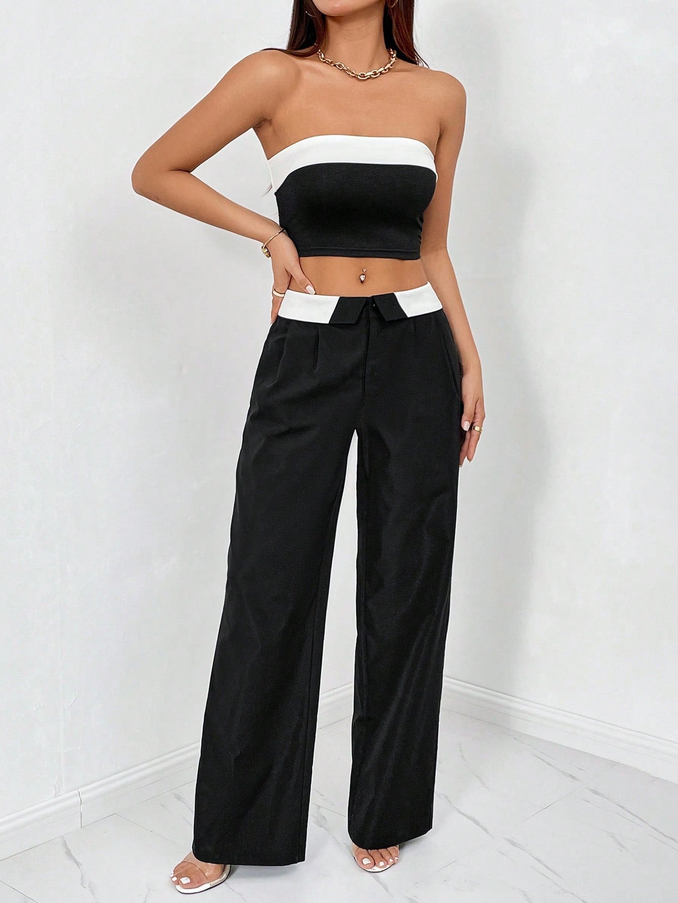 Colorblock Tube Top & Wide Leg Pants - Negative Apparel