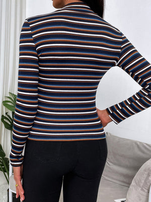 Colorful Striped Mock Neck Tee - Negative Apparel