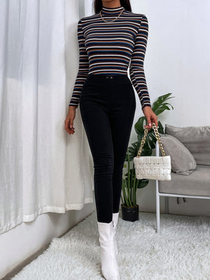 Colorful Striped Mock Neck Tee - Negative Apparel
