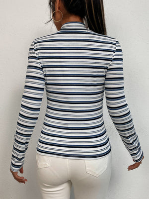 Colorful Striped Mock Neck Tee - Negative Apparel