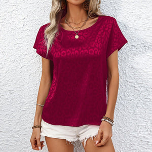 Commuting style satin jacquard short - sleeved T-shirt loose pullover - Negative Apparel