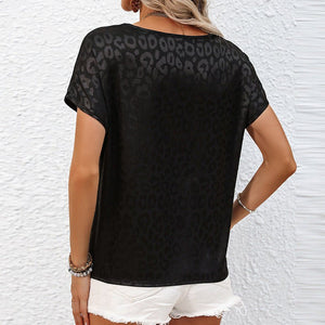 Commuting style satin jacquard short - sleeved T-shirt loose pullover - Negative Apparel